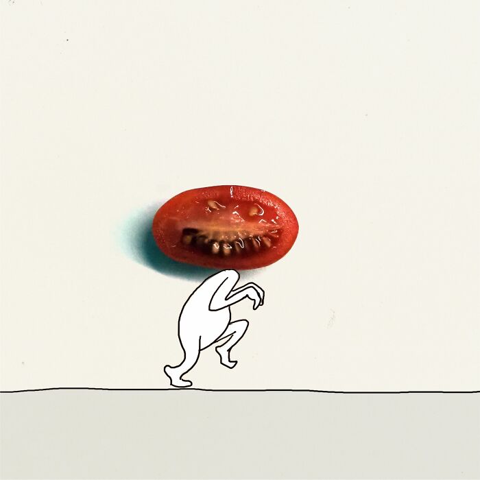 My 20 Illustrations Of The 'Killer' Tomato That Appeared On The Scene While I Was Cutting Vegetables To Cook