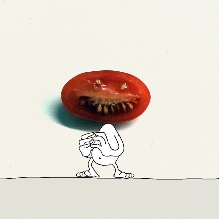 My 20 Illustrations Of The 'Killer' Tomato That Appeared On The Scene While I Was Cutting Vegetables To Cook