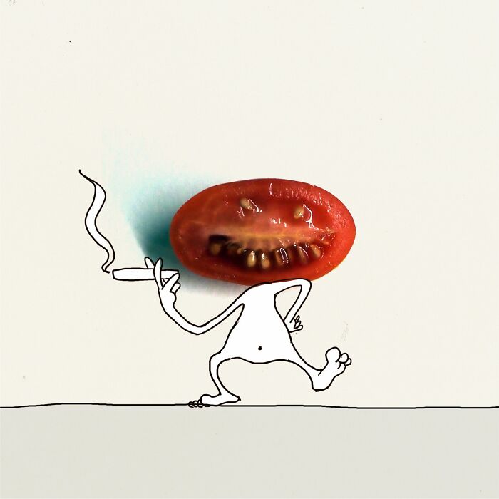 My 20 Illustrations Of The 'Killer' Tomato That Appeared On The Scene While I Was Cutting Vegetables To Cook