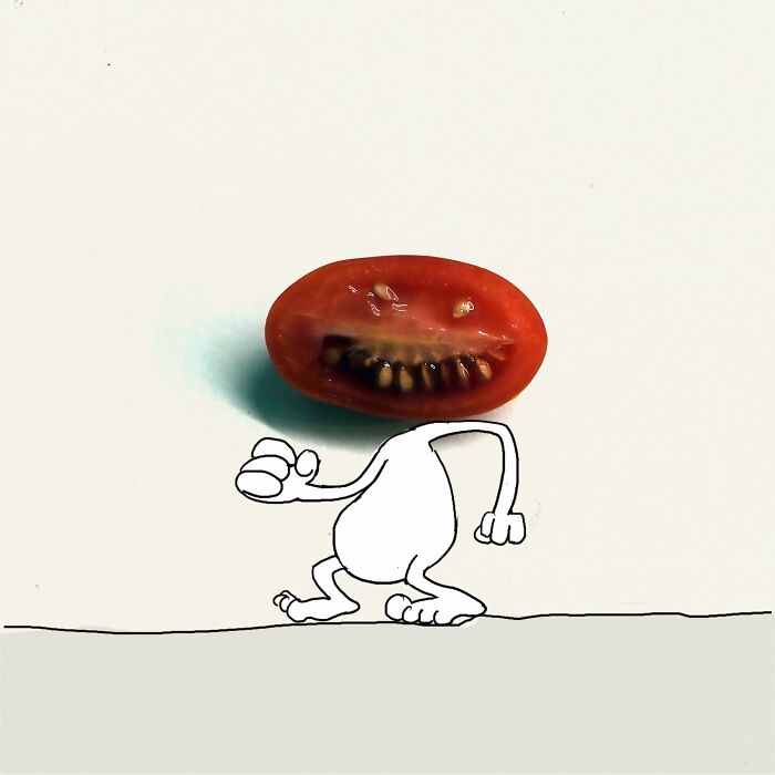 My 20 Illustrations Of The 'Killer' Tomato That Appeared On The Scene While I Was Cutting Vegetables To Cook