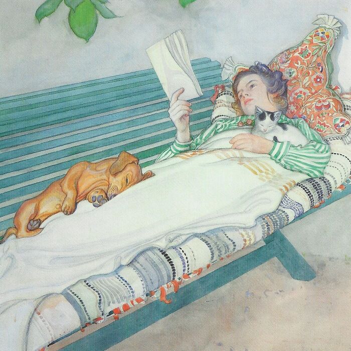 Woman Lying On A Bench, Carl Larsson, 1913