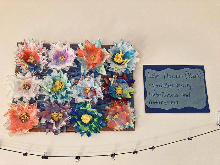 Colorful coffee filter flowers arranged on a wall displaying creative wall art ideas for a stylish space.