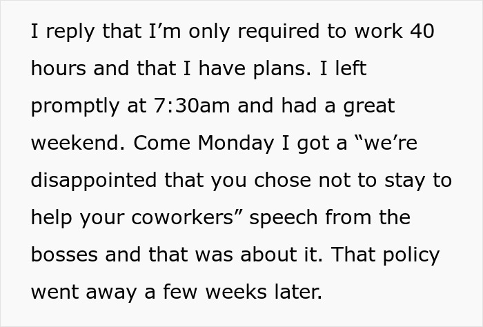 Person Maliciously Complies With A Stupid Work Policy By Coming To Work For Only 30 Minutes Person Maliciously Complies With A Stupid Work Policy By Coming To Work For Only 30 Minutes