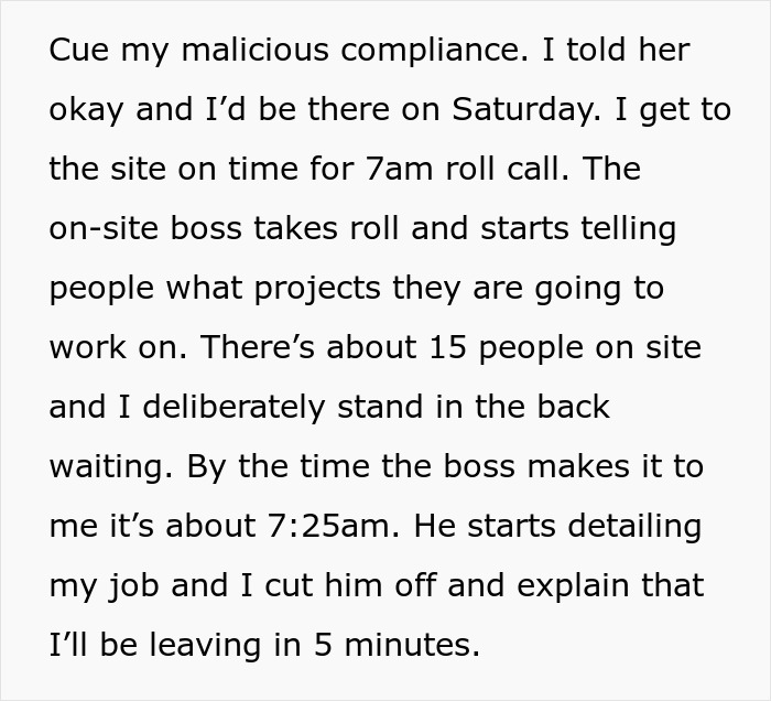 Person Maliciously Complies With A Stupid Work Policy By Coming To Work For Only 30 Minutes Person Maliciously Complies With A Stupid Work Policy By Coming To Work For Only 30 Minutes