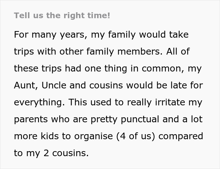 Family Members Who Are Always Late Insist They're Not The Problem, Regret It Family Members Who Are Always Late Insist They're Not The Problem, Regret It