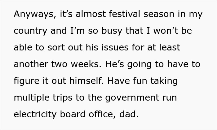 Daughter Is Done With Father Hanging Up The Phone, Lets His Electricity Be Cut Off As Revenge Daughter Is Done With Father Hanging Up The Phone, Lets His Electricity Be Cut Off As Revenge