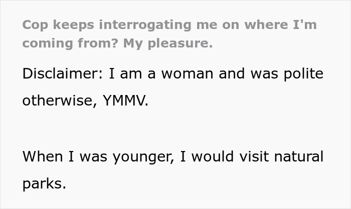 Woman Gets Rid Of Nosy Cop By Playing Dumb And Giving Absurdly Detailed Answers To Questions