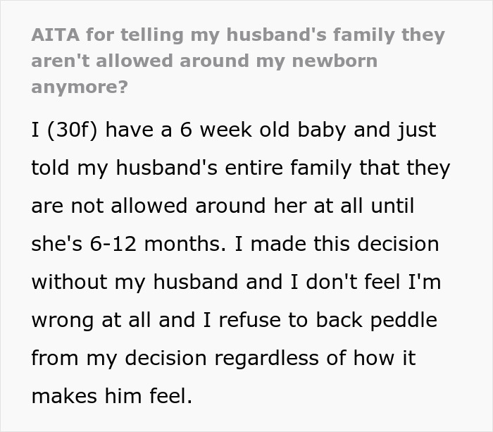 &ldquo;I Refuse To Backpedal&rdquo;: Mom Forbids Husband&rsquo;s Family From Seeing Newborn