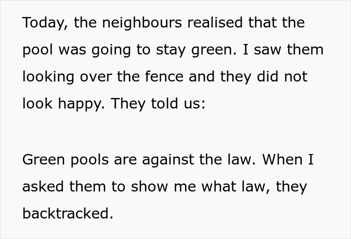 Person Wreaks Petty Revenge On Neighbor Who Kept Complaining About Their Pool By Painting It Green Person Wreaks Petty Revenge On Neighbor Who Kept Complaining About Their Pool By Painting It Green