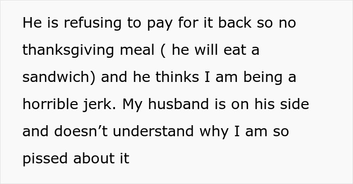 Text excerpt showing a mom upset that her 16-year-old devoured $70 worth of charcuterie meant for Thanksgiving. Text excerpt showing a mom upset that her 16-year-old devoured $70 worth of charcuterie meant for Thanksgiving.