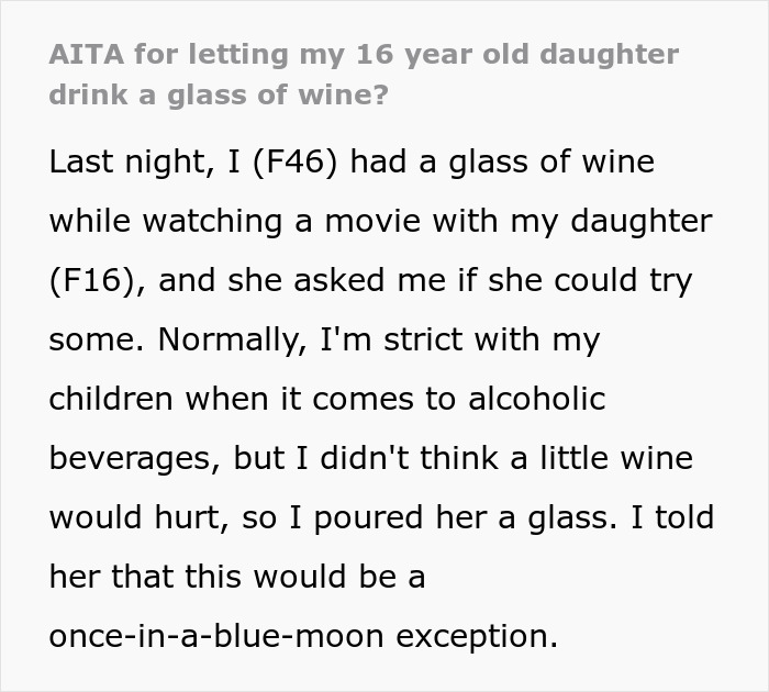 Wife Apologizes To Husband For Giving Wine To Their Teen Daughter But He Cannot Let Go Of It