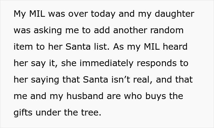 MIL Tells Granddaughter Santa “Isn’t Real”, Gets Arrested After Things Escalate MIL Tells Granddaughter Santa “Isn’t Real”, Gets Arrested After Things Escalate