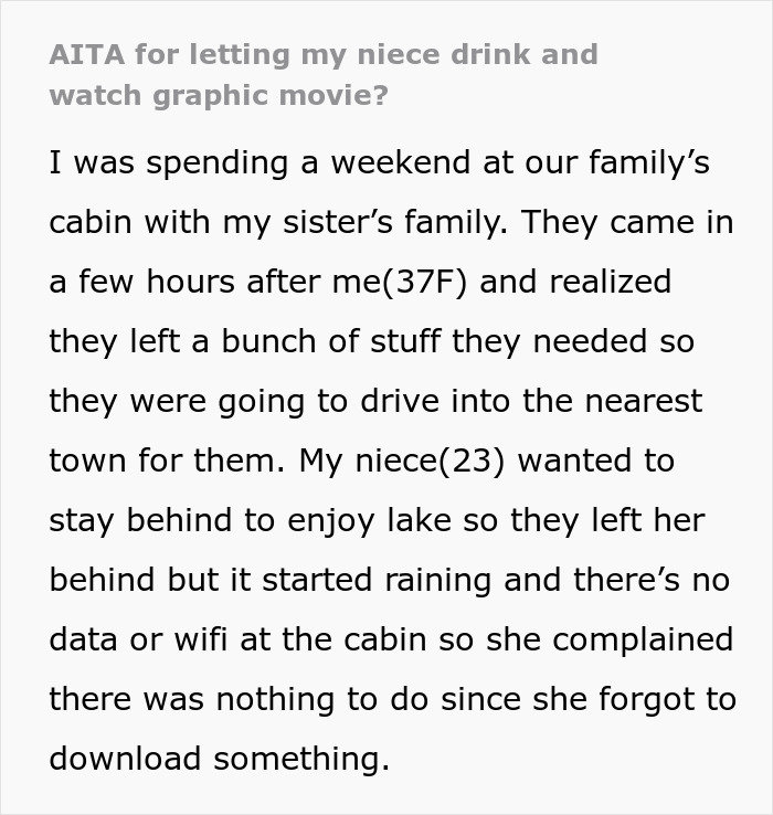 Parents Are Livid Aunt Didn’t Stop 23 Y.O. Niece From Drinking Beer And Watching A “Dirty” Movie Parents Are Livid Aunt Didn’t Stop 23 Y.O. Niece From Drinking Beer And Watching A “Dirty” Movie