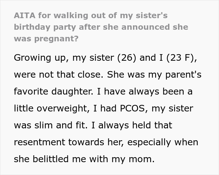 &ldquo;AITA For Walking Out Of My Sister&rsquo;s Birthday Party After She Announced She Was Pregnant?&rdquo;