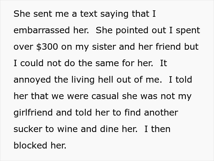 Woman Tries To Get Casual Date To Pay For Her Dinner With Friends, Gets Embarrassed And Blocked 