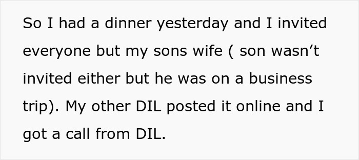 "Am I The Jerk For Telling My DIL She Wasn't Invited Since She Is An Embarrassment At Dinners?" "Am I The Jerk For Telling My DIL She Wasn't Invited Since She Is An Embarrassment At Dinners?"