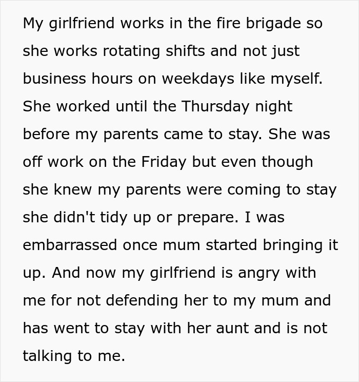 Guy Embarrassed GF Didn’t Clean Up For His Parents’ Visit, Gets A Reality Check Online Guy Embarrassed GF Didn’t Clean Up For His Parents’ Visit, Gets A Reality Check Online