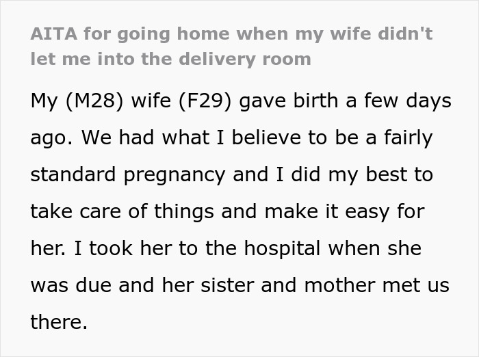 Guy Leaves Instead Of Waiting Around After Wife Bans Him From The Delivery Room, She's Furious