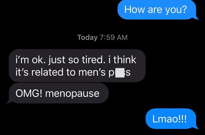 Text message conversation showing autocorrect error changing a word to menopause, illustrating autocorrect mistakes.