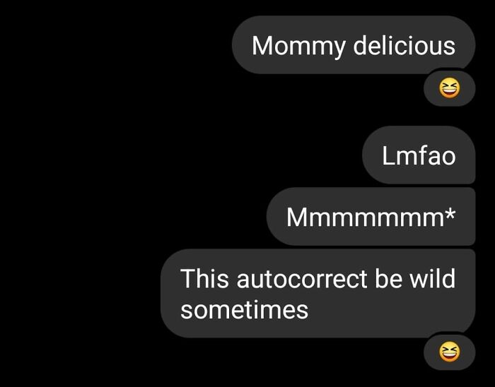 Text message conversation showing humorous autocorrect errors causing confusion and laughter about autocorrect fails.