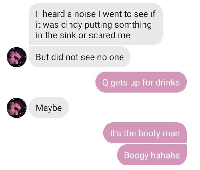 Text conversation showing autocorrect mistakes with phrases like the booty man and boogy instead of spooky, highlighting autocorrect errors.