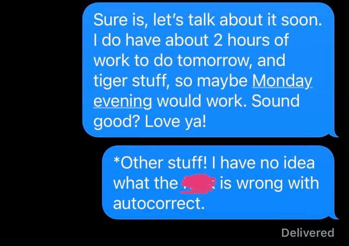 Text message showing autocorrect error with a humorous correction, illustrating autocorrect mistakes and text message fails.