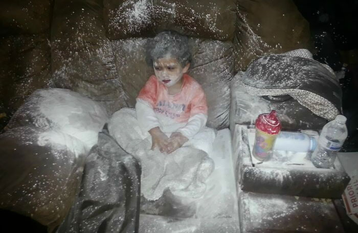 Didn't Get A Picture Of The 25-30 Pounds Of Rice He Evenly Spread All Over The Kitchen Floor The Other Day, But Checked Up On Him Half Way Through Disney's Cars 2 To Find This