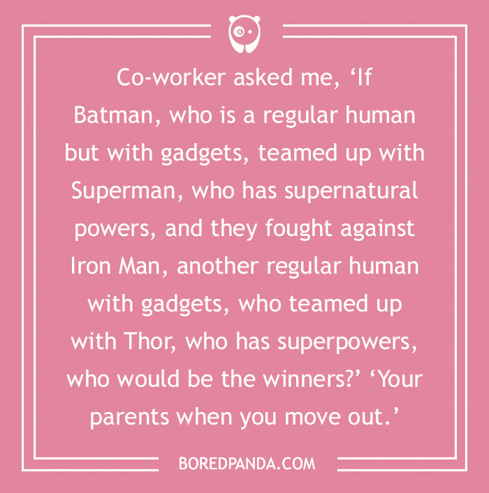 Batman joke about superhero team-ups, posing a humorous question with a clever punchline.