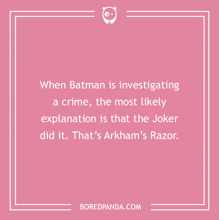 Batman joke about Arkham's Razor on a pink background from BoredPanda.