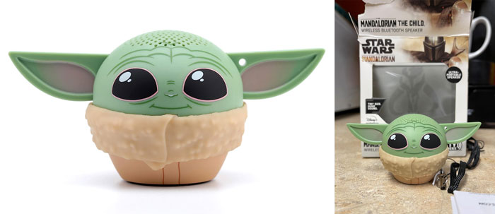 Star Wars The Mandalorian Grogu Mini Bluetooth Speaker: That lets your aspiring Jedi enjoy their favorite tunes on the go, with a true wireless stereo experience, a 30ft range, and a strap to secure it to their backpack.