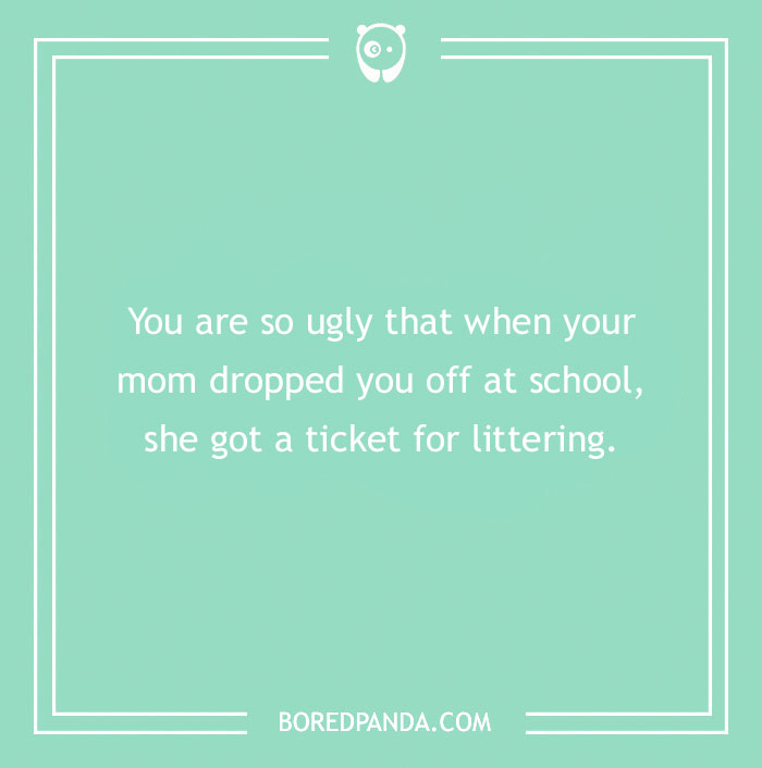 Text-based insult on a mint green background showcasing a witty example of the art of insulting.