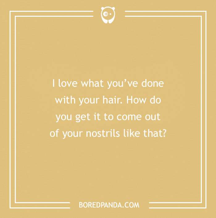 Text on a beige background with a humorous insult about hair coming out of nostrils.