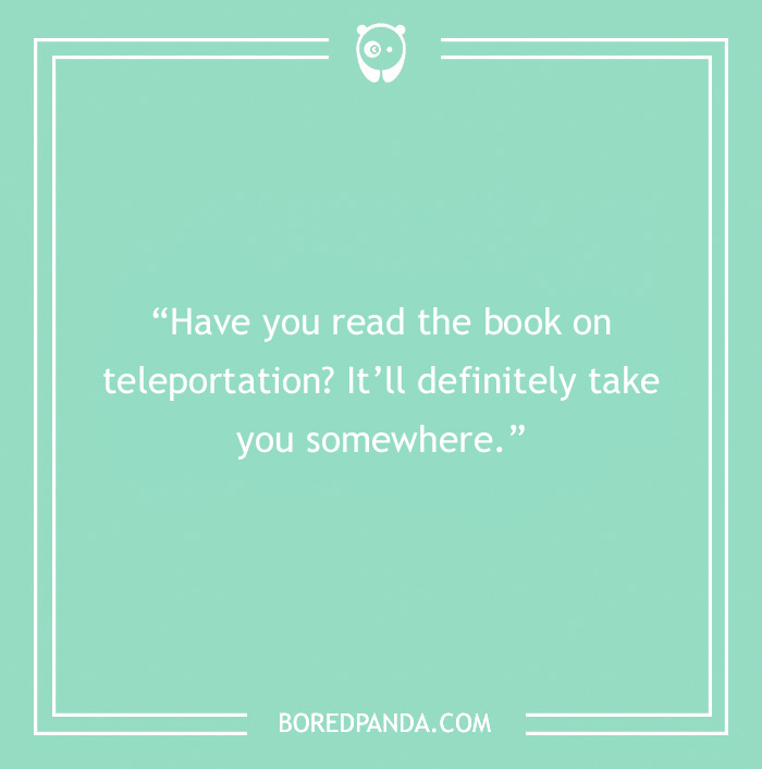 Funny book pun about teleportation on a mint green background with white text. - 19