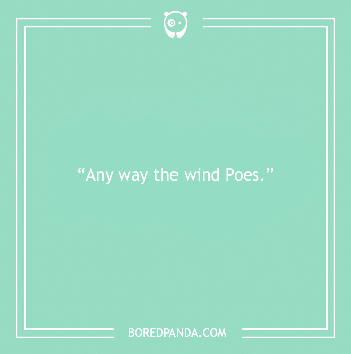 Book puns image with text: “Any way the wind Poes” on a green background. - 21