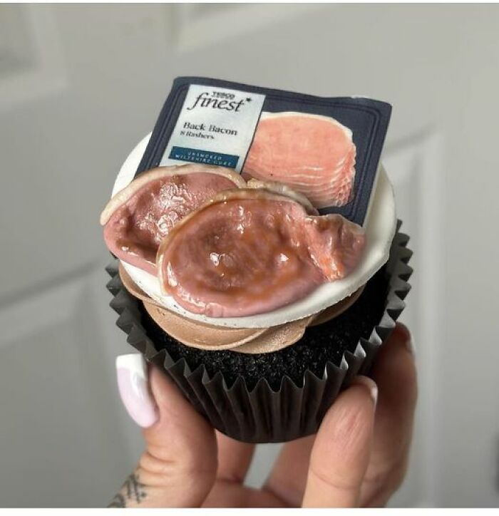 At First I Thought There Was Actual Bacon And Then Mini Pancakes Peeking Out Underneath