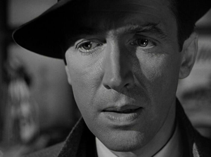 Jimmy Stewart looking from It's A Wonderful Life