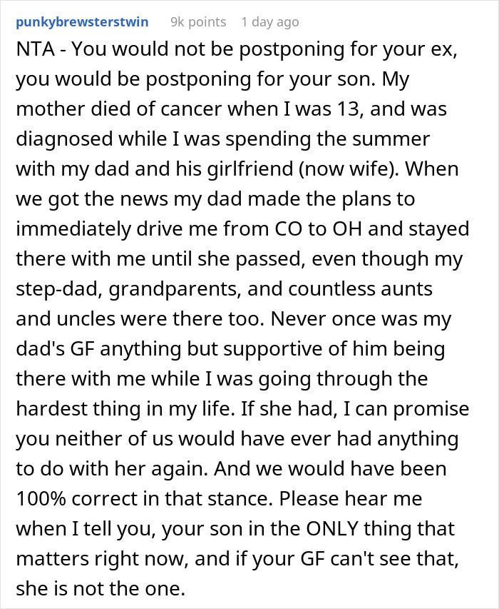 Woman Accuses BF Of Putting His Dying Ex-Wife Before Her Because He Postponed Their Vacation Woman Accuses BF Of Putting His Dying Ex-Wife Before Her Because He Postponed Their Vacation