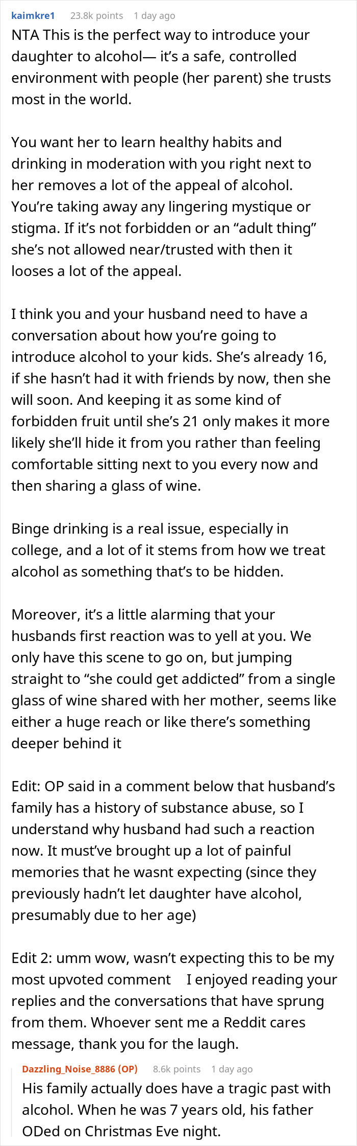 Wife Apologizes To Husband For Giving Wine To Their Teen Daughter But He Cannot Let Go Of It