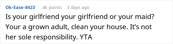 Guy Embarrassed GF Didn’t Clean Up For His Parents’ Visit, Gets A Reality Check Online Guy Embarrassed GF Didn’t Clean Up For His Parents’ Visit, Gets A Reality Check Online