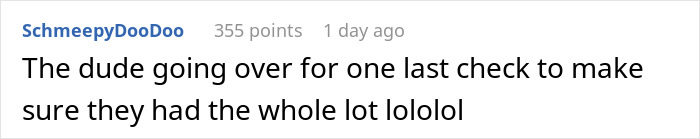 Comment about a person checking Halloween candy after trick or treaters, related to family condemned for taking candy. Comment about a person checking Halloween candy after trick or treaters, related to family condemned for taking candy.