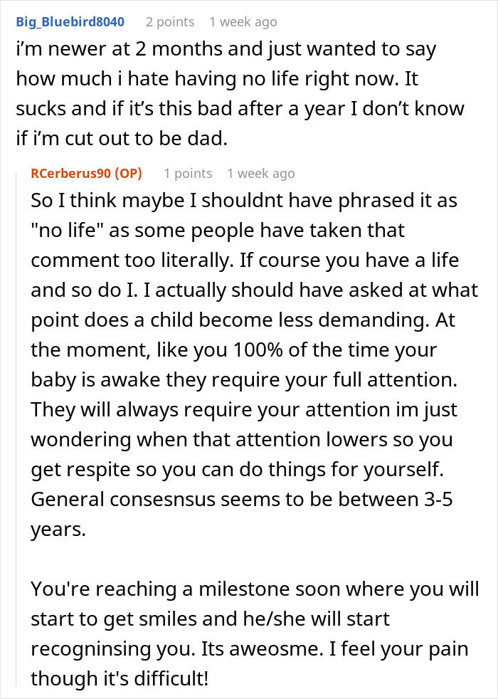 New Dad Asks When He Will Finally Get Some Of His Life Back, Gets Advice From Seasoned Parents New Dad Asks When He Will Finally Get Some Of His Life Back, Gets Advice From Seasoned Parents