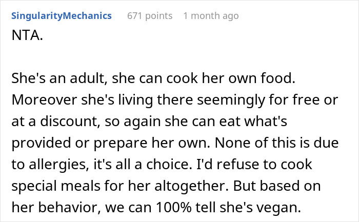 Woman Wonders If She&rsquo;s A Jerk For Refusing To Cook Separately For Her Vegan Niece