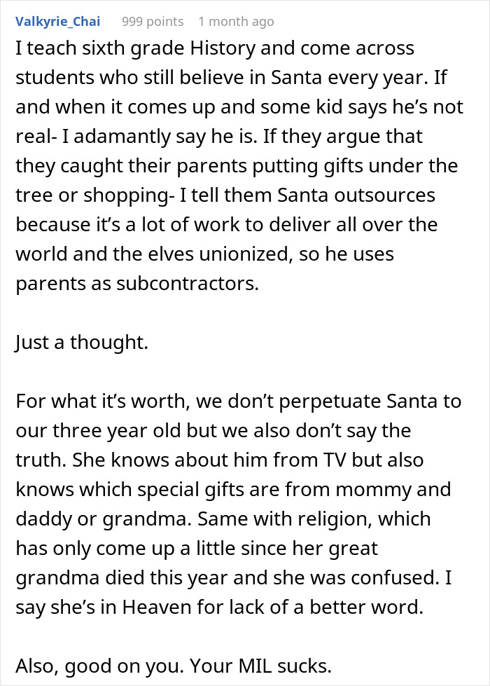 MIL Tells Granddaughter Santa “Isn’t Real”, Gets Arrested After Things Escalate MIL Tells Granddaughter Santa “Isn’t Real”, Gets Arrested After Things Escalate