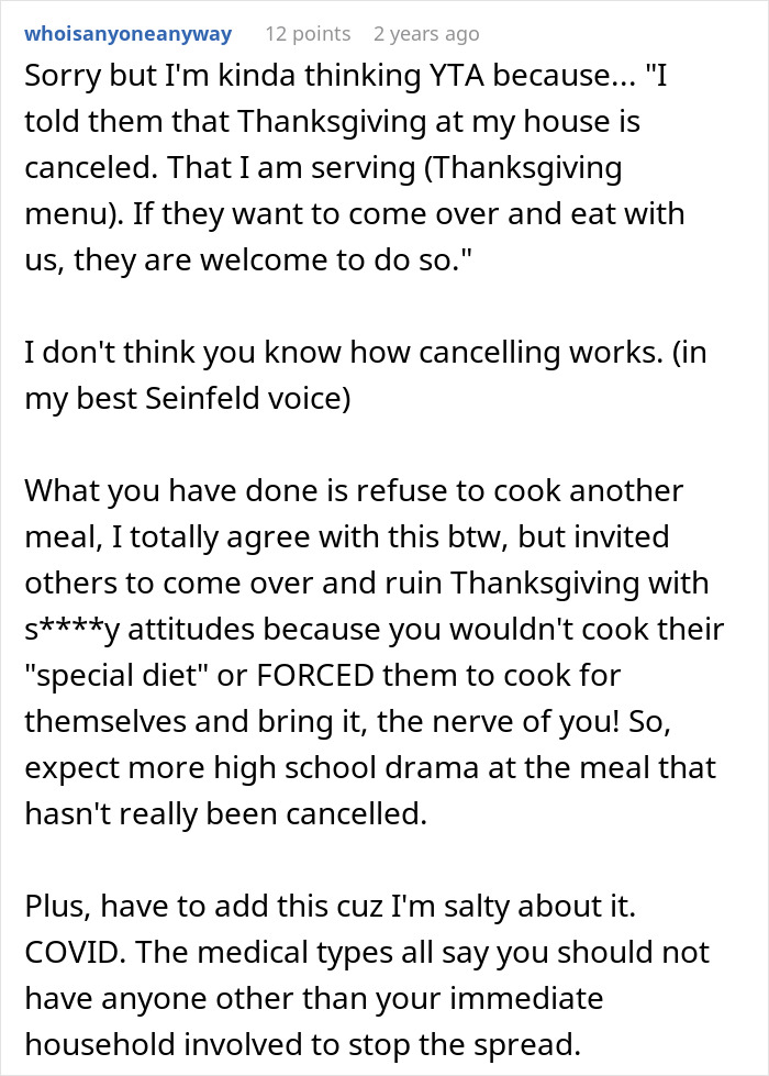 Woman Cancels Thanksgiving After 20 Years Of Hosting After SIL&rsquo;s Special Dietary Demands