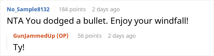 Screenshot of a conversation about a lottery winner refusing to share the prize with girlfriend due to her demands.