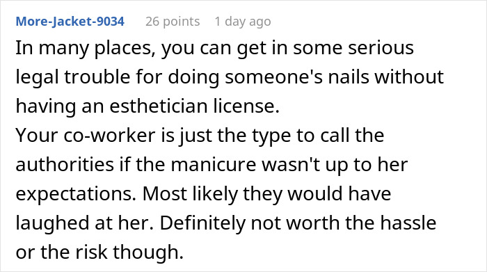 "She's Being A Complete Clown": Woman Is Furious And Offended Coworker Won't Give Free Manicure