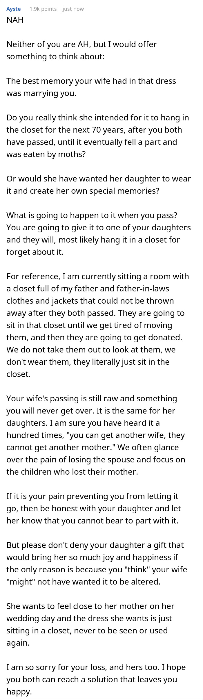 Man Refuses To Let His Late Wife&rsquo;s Wedding Dress Be Cut, Gets Called A Jerk By Family