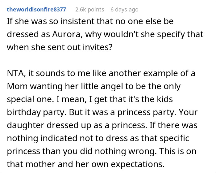 Alt text: Woman refuses to change her daughter&rsquo;s princess dress, facing accusations from entitled mom at birthday party.