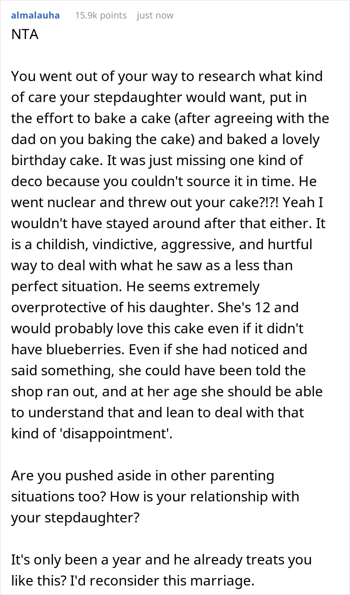 Man Dubs Wife An Overreactor After She Leaves When He Tosses A Cake She Made For Stepkid