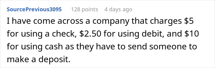 &ldquo;I View It As A Win&rdquo;: Company Charges A $10 Fee For Each Payment So This Person Goes Old-School